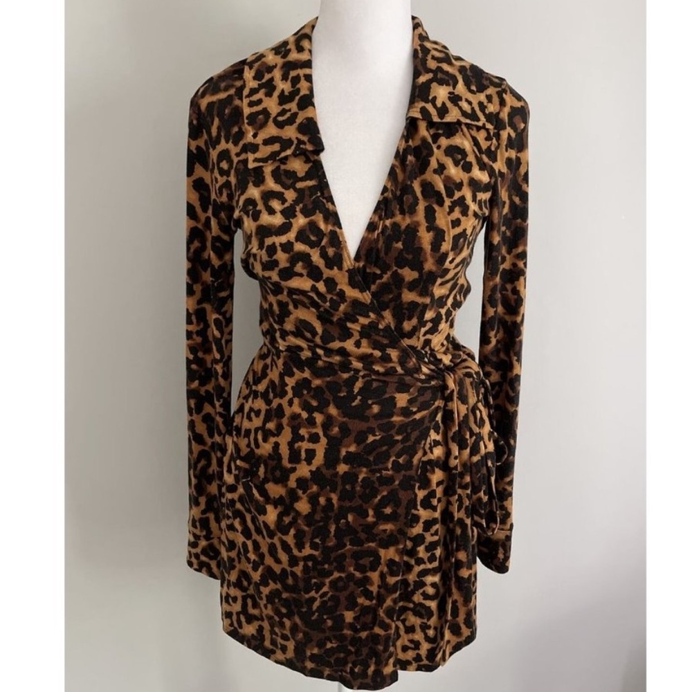 REFORMATION leopard shaun growl wrap mini dress XS